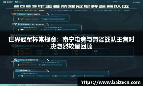世界冠军杯常规赛：南宁电竞与菏泽战队王者对决激烈较量回顾